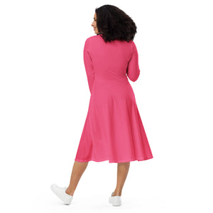 Barbie Pink all-over print long sleeve midi dress