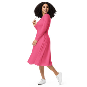 Barbie Pink all-over print long sleeve midi dress