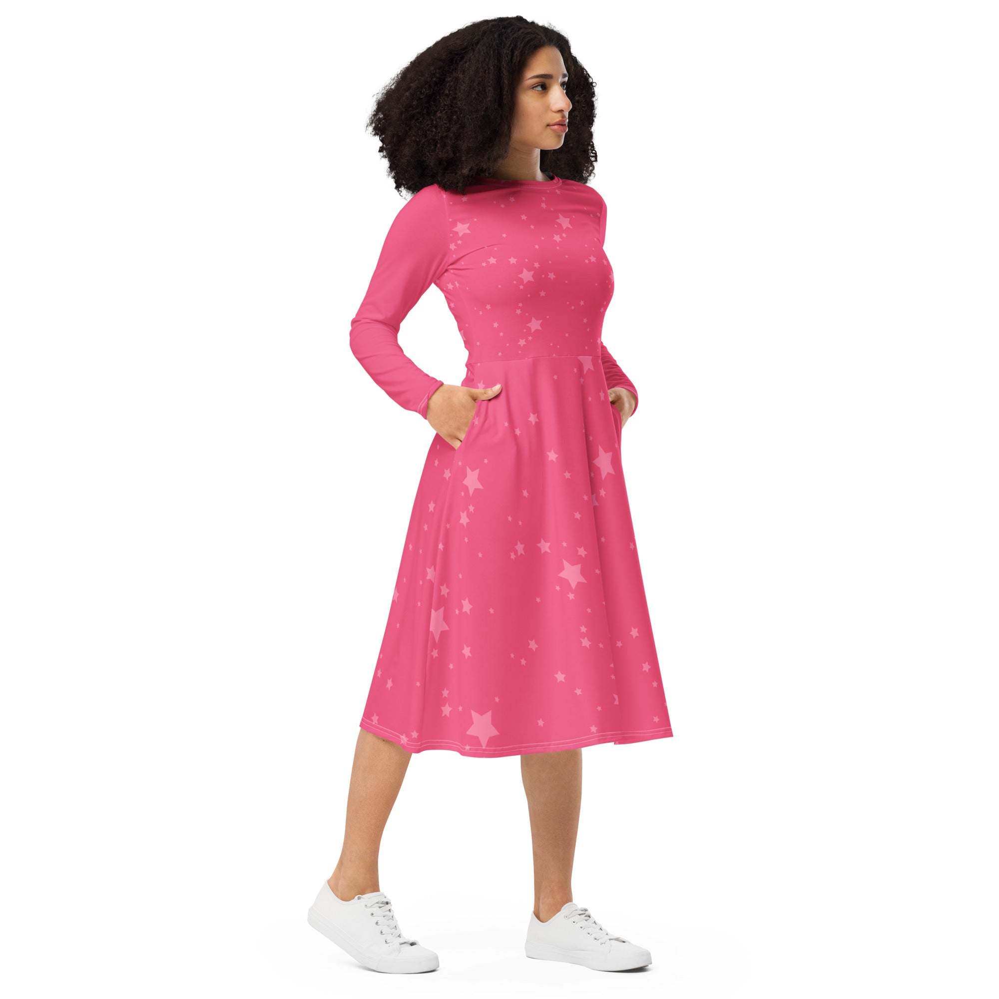 Barbie Pink two toned stars all-over print long sleeve midi dress Christiana Nisi Barbie Pink two toned stars all-over print long sleeve midi dress Christiana Nisi