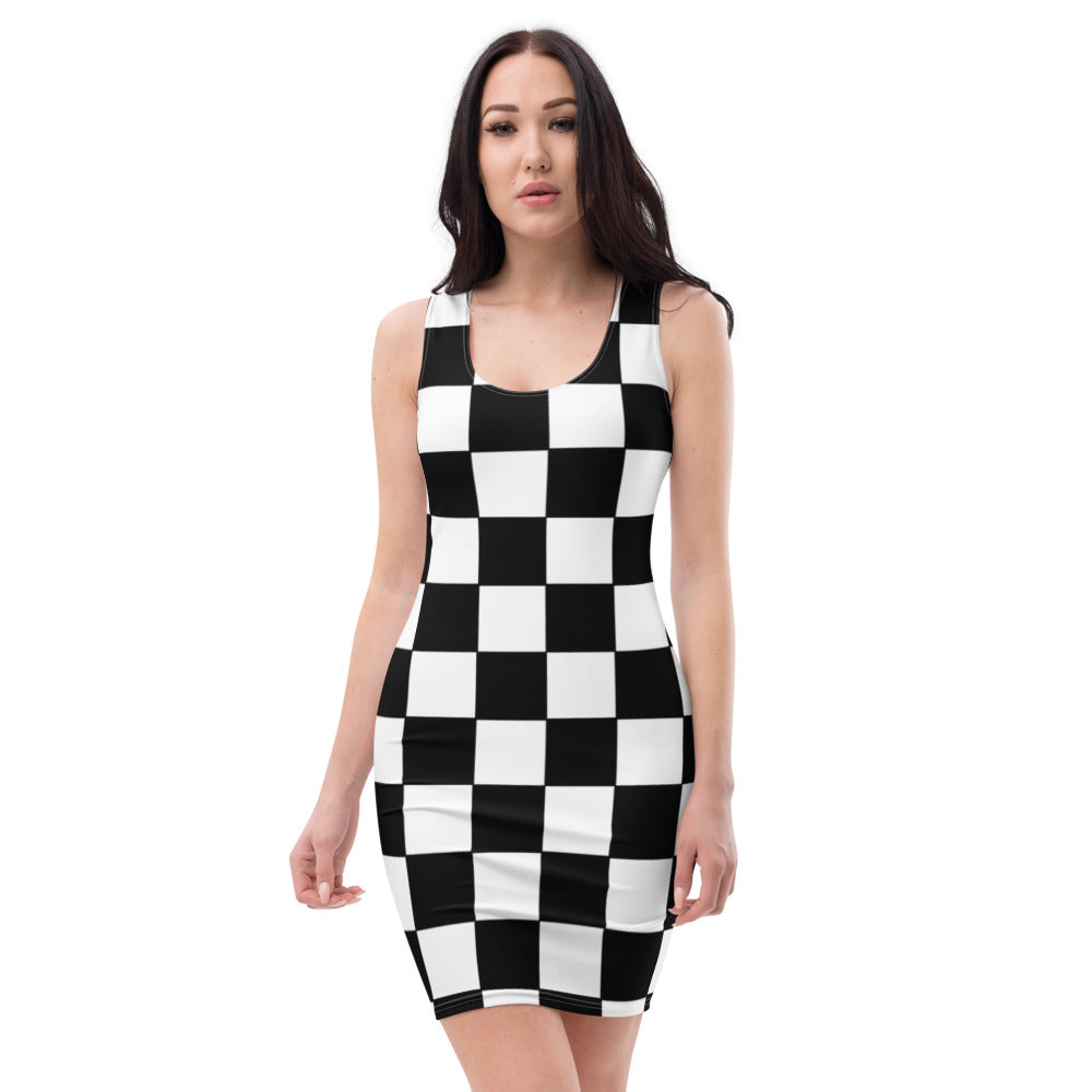Black and White Checkered Bodycon Dress