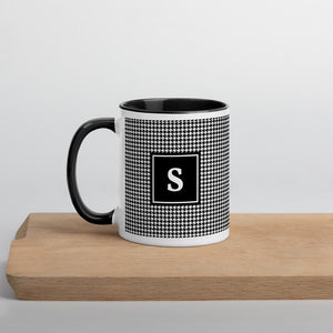 Initial Houndstooth Mug with Solid Black Inside