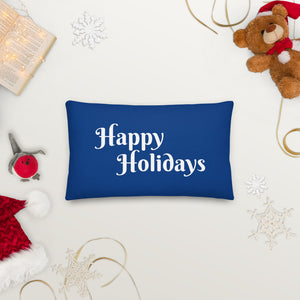 Blue Happy Holidays Premium Pillow
